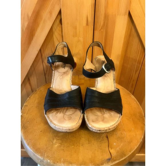 Born Leather Ankle Strap Wedge Open Toe Sandal Women's Size 7 - Picture 2 of 6